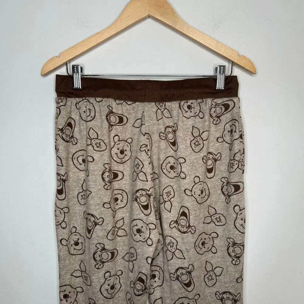 Disney Winnie The Pooh Pajama Jogger Pants Size M Brown Cozy Lounge Sleepwear - Picture 4 of 8